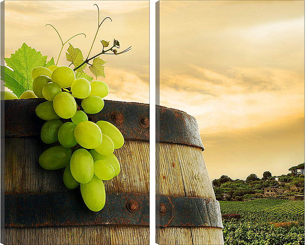 Модульная картина - Бочка с виноградом