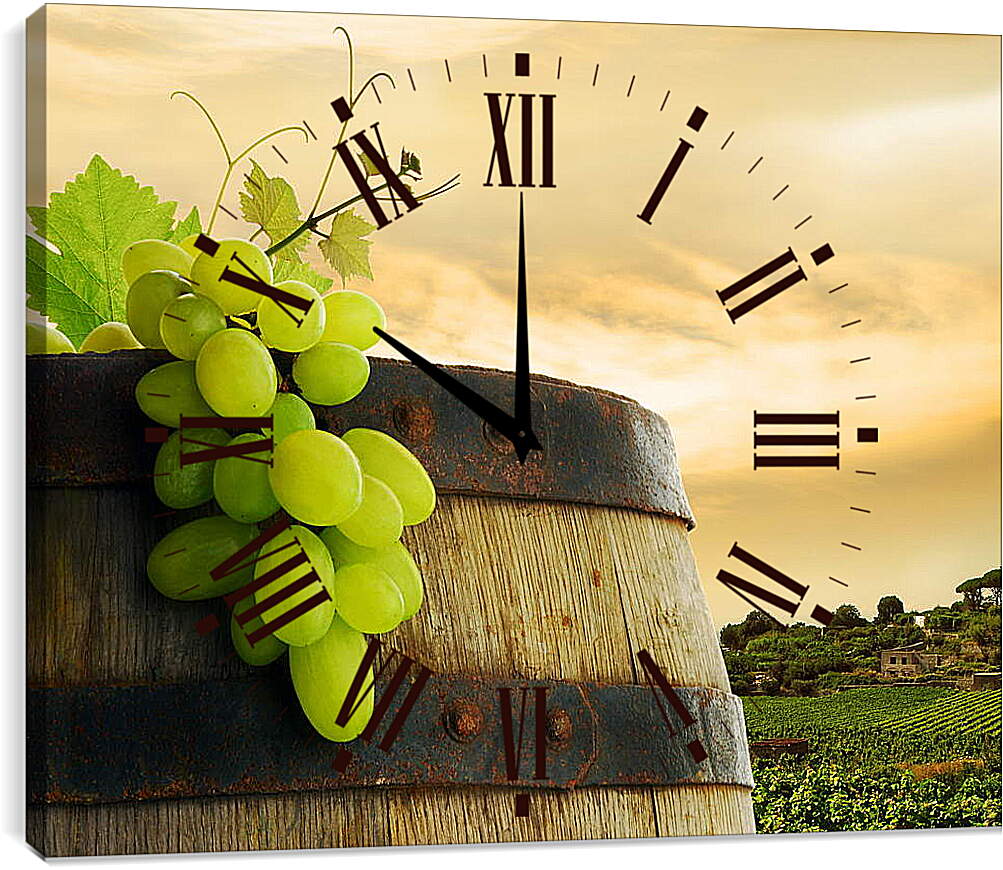 Часы картина - Бочка с виноградом