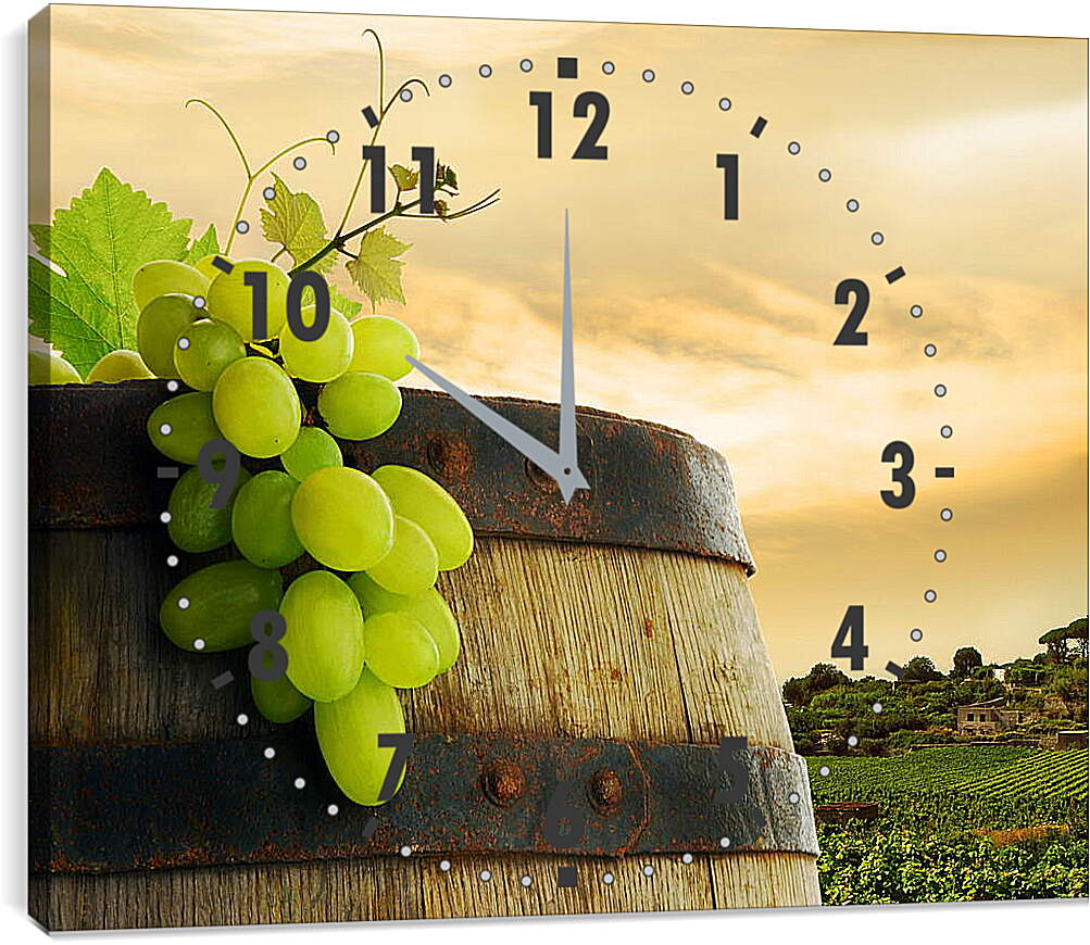 Часы картина - Бочка с виноградом