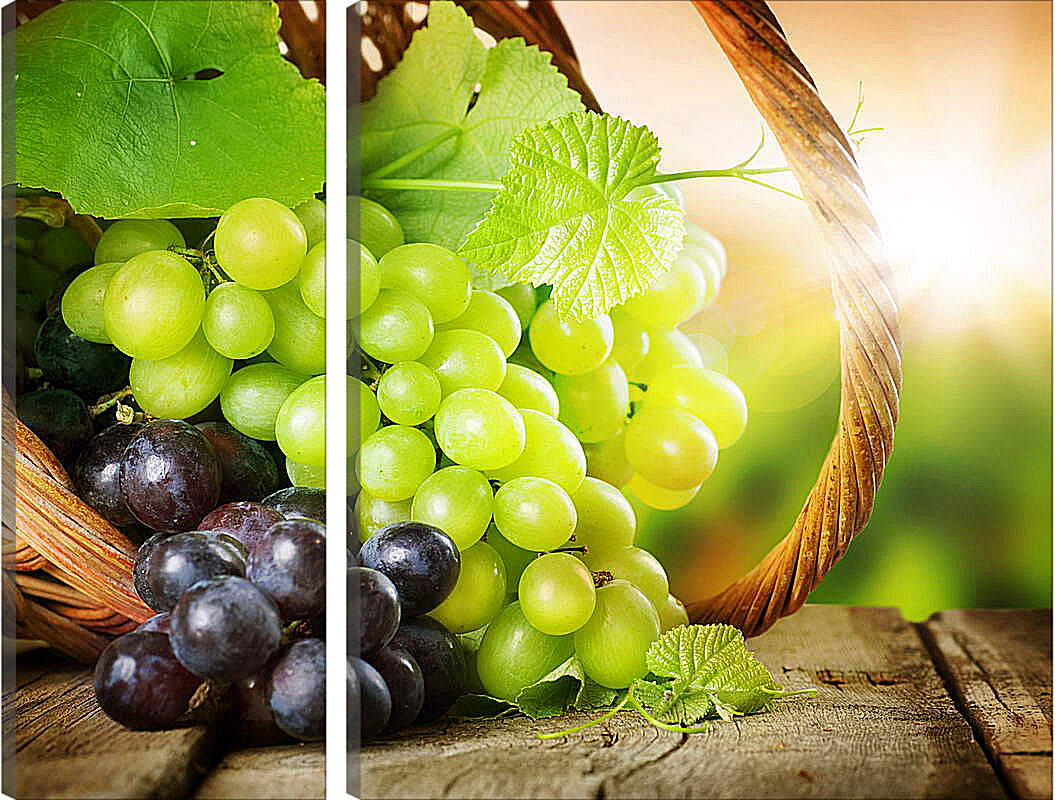 Модульная картина - Виноград в корзине и луч солнца
