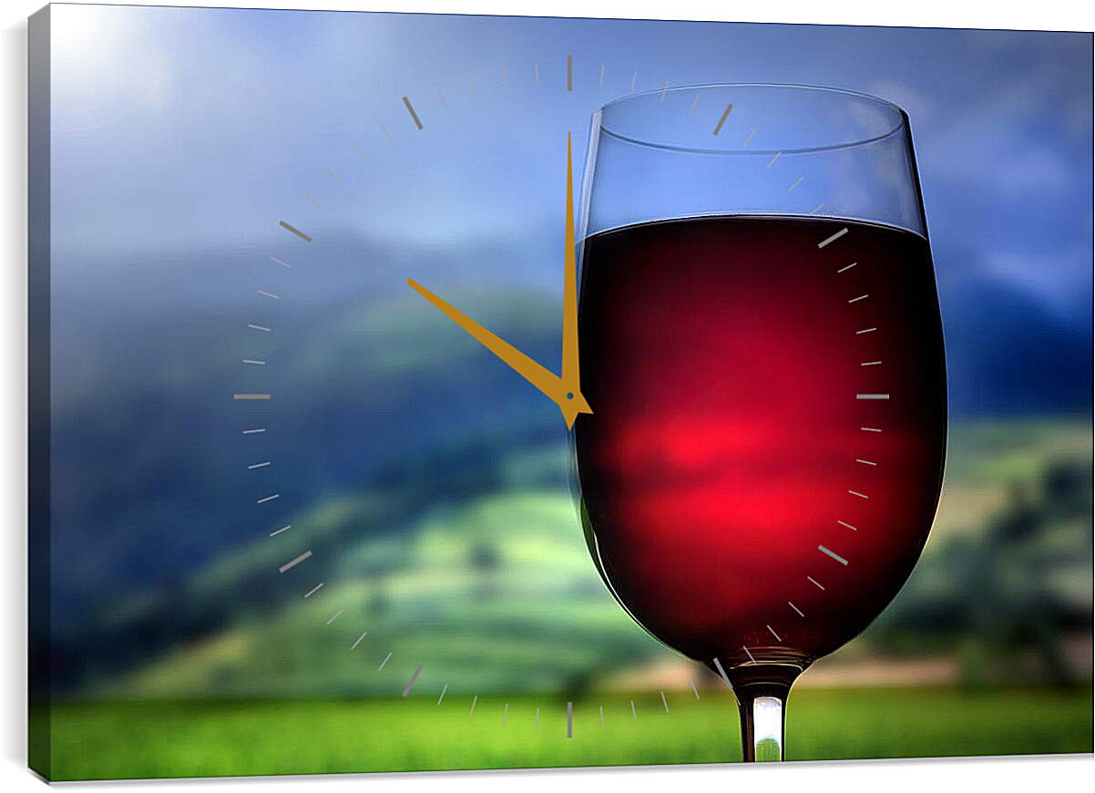 Часы картина - Бокал вина на фоне пейзажа