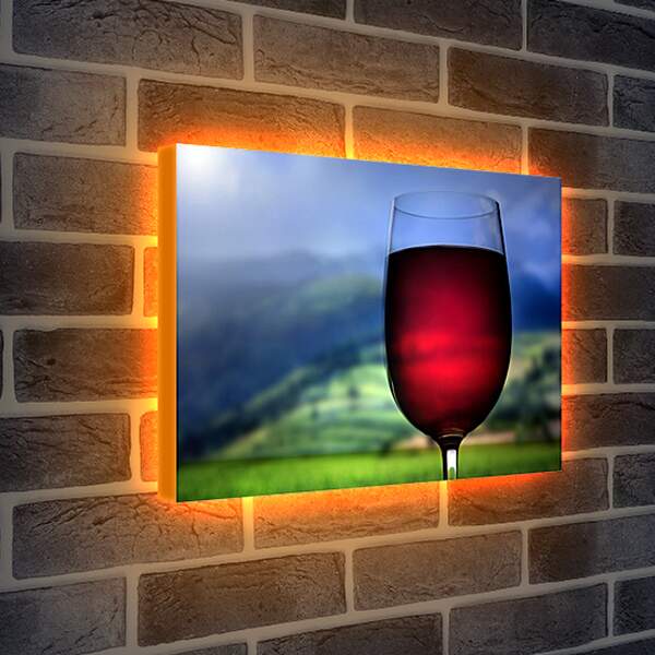 Лайтбокс световая панель - Бокал вина на фоне пейзажа