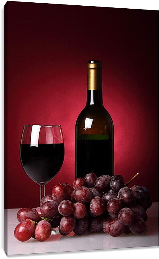 Постер и плакат - Бутылка красного вина и виноград