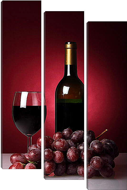 Модульная картина - Бутылка красного вина и виноград