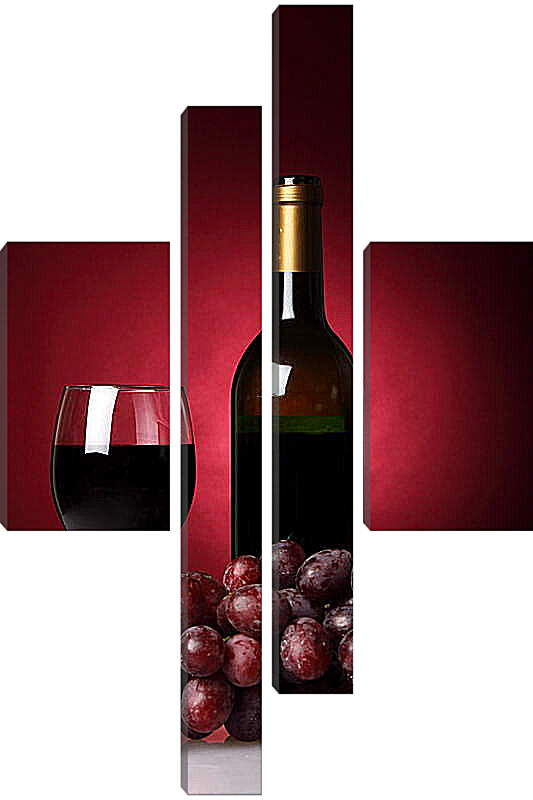 Модульная картина - Бутылка красного вина и виноград