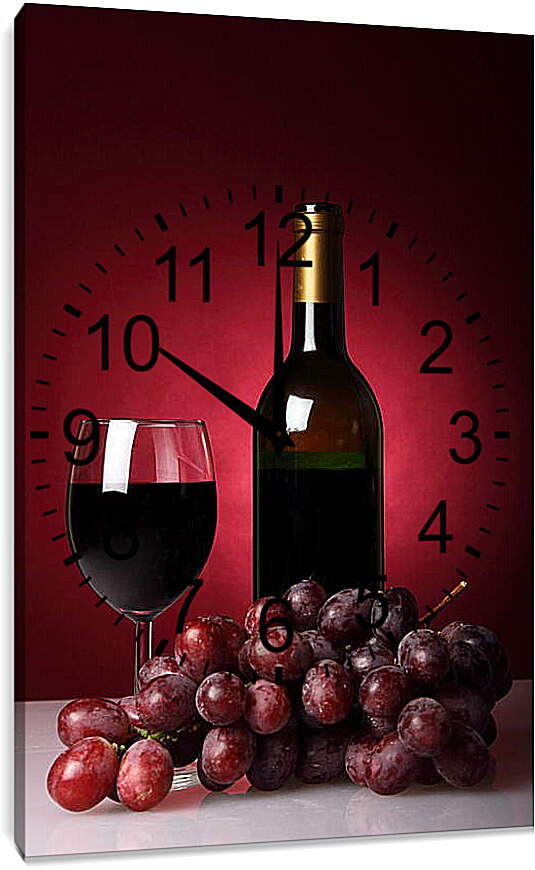 Часы картина - Бутылка красного вина и виноград