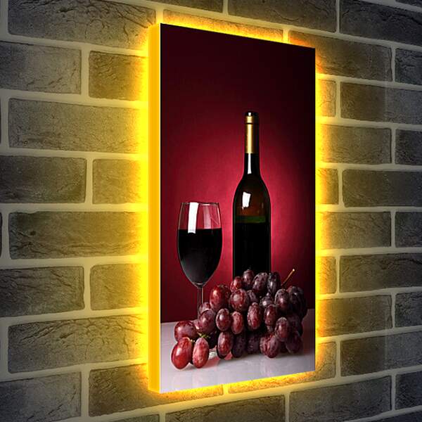 Лайтбокс световая панель - Бутылка красного вина и виноград