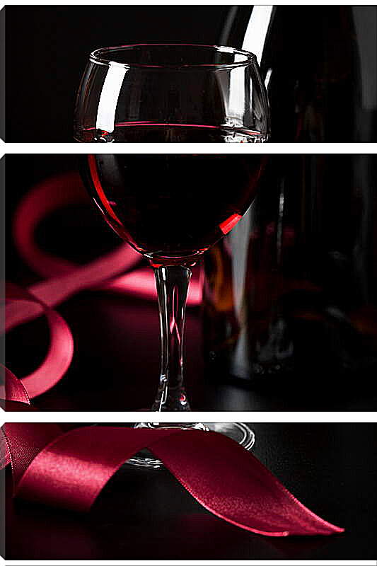 Модульная картина - Красное вино, красная лента
