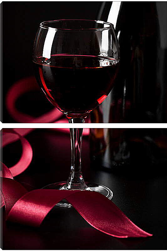 Модульная картина - Красное вино, красная лента