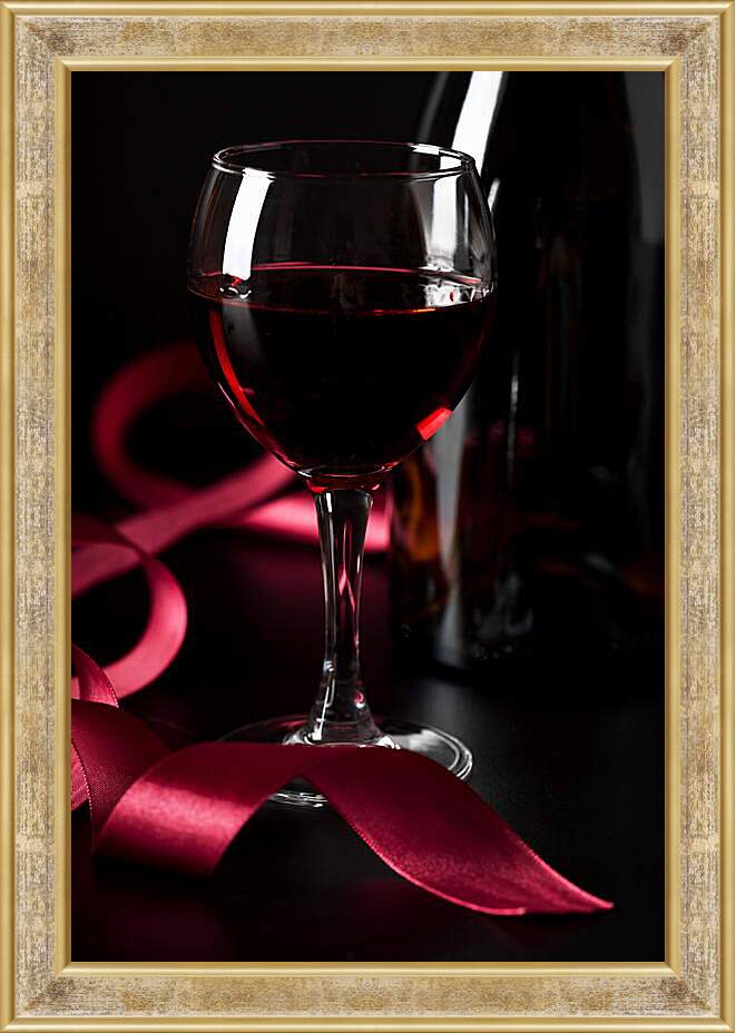 Картина в раме - Красное вино, красная лента
