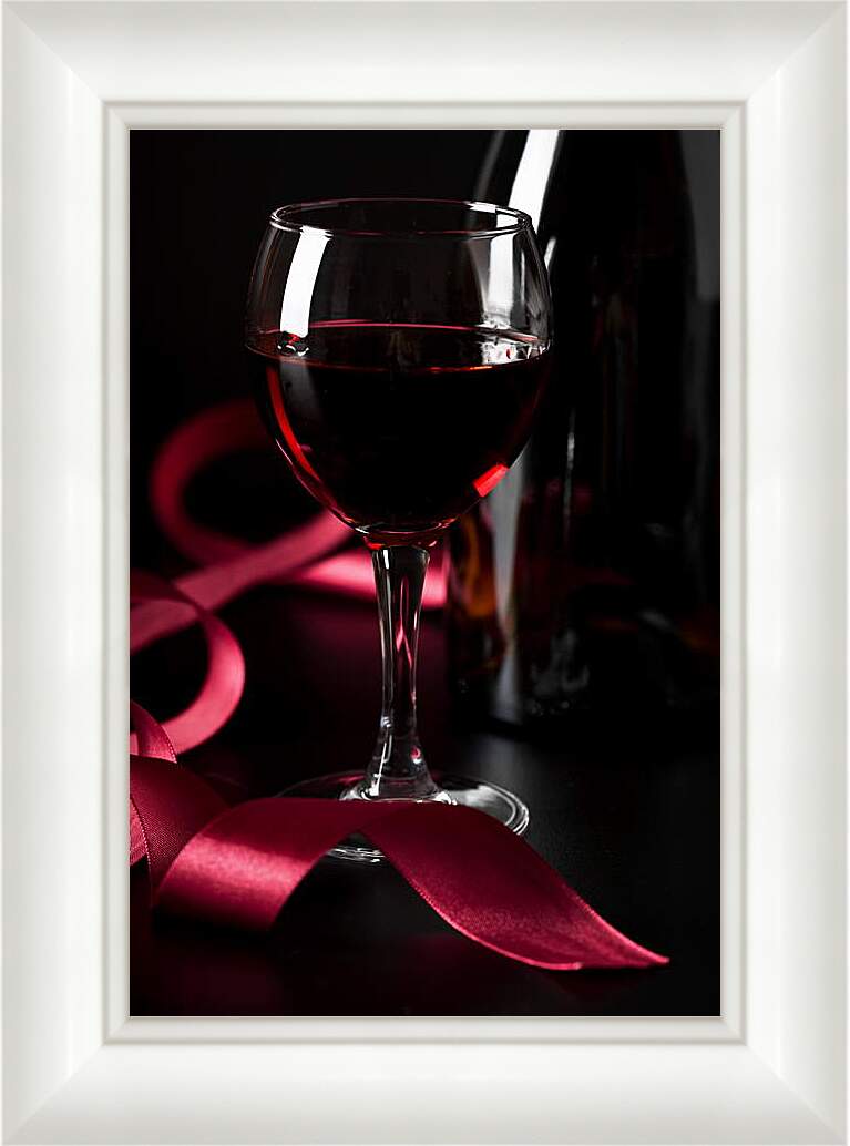 Картина в раме - Красное вино, красная лента