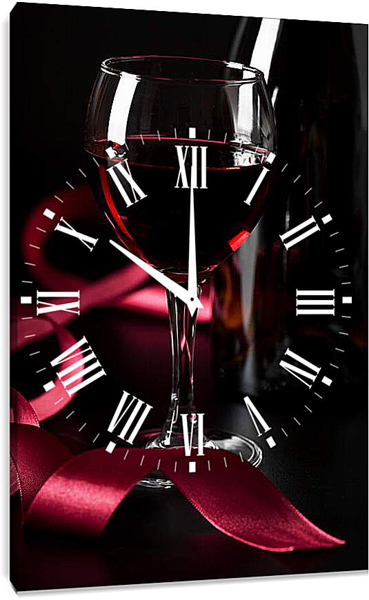 Часы картина - Красное вино, красная лента