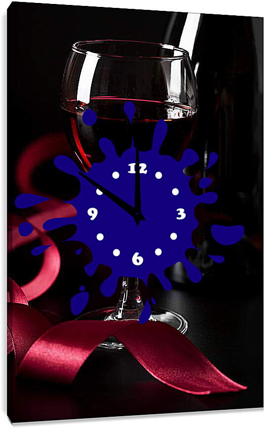 Часы картина - Красное вино, красная лента