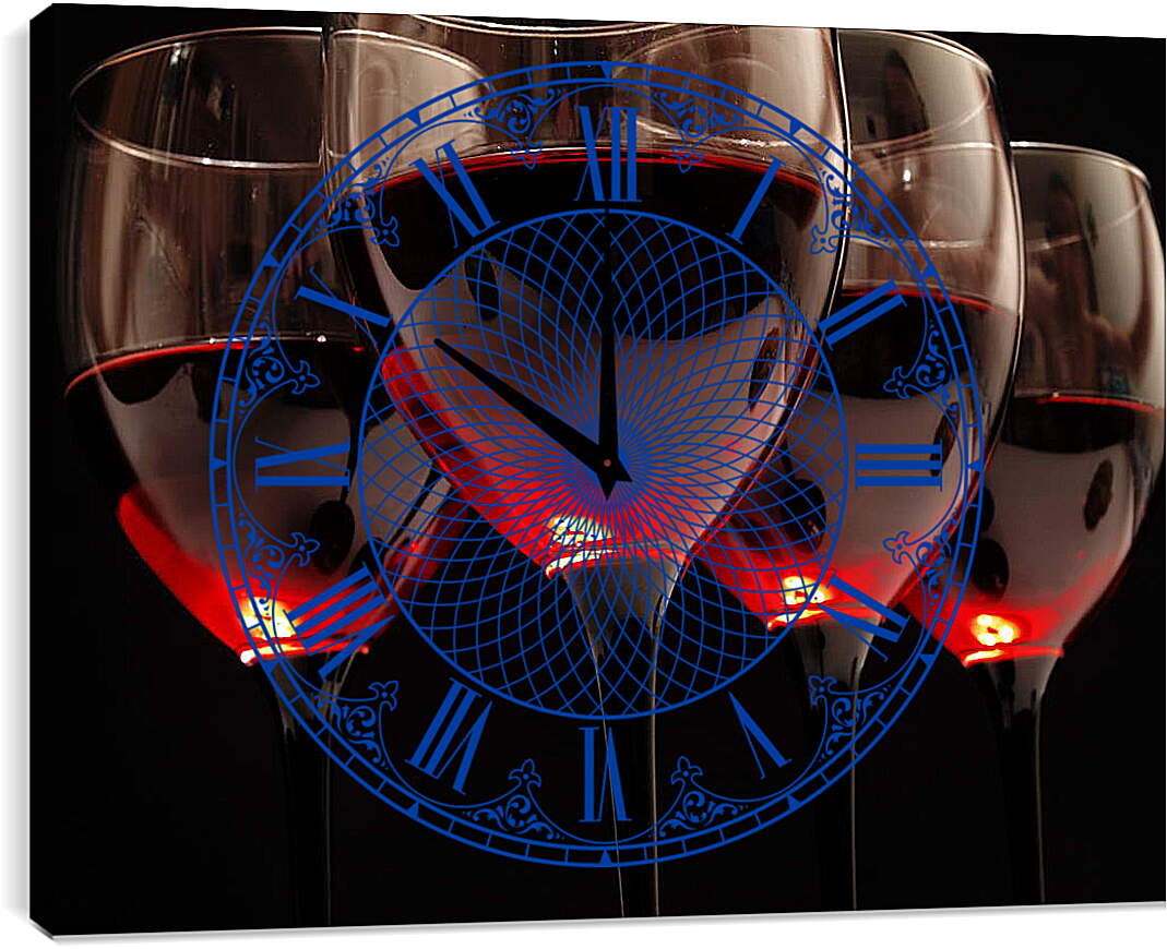 Часы картина - Свет в бокалах вина