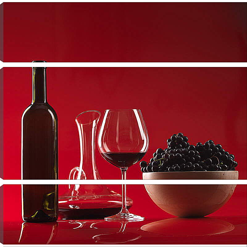 Модульная картина - Вино на красном фоне