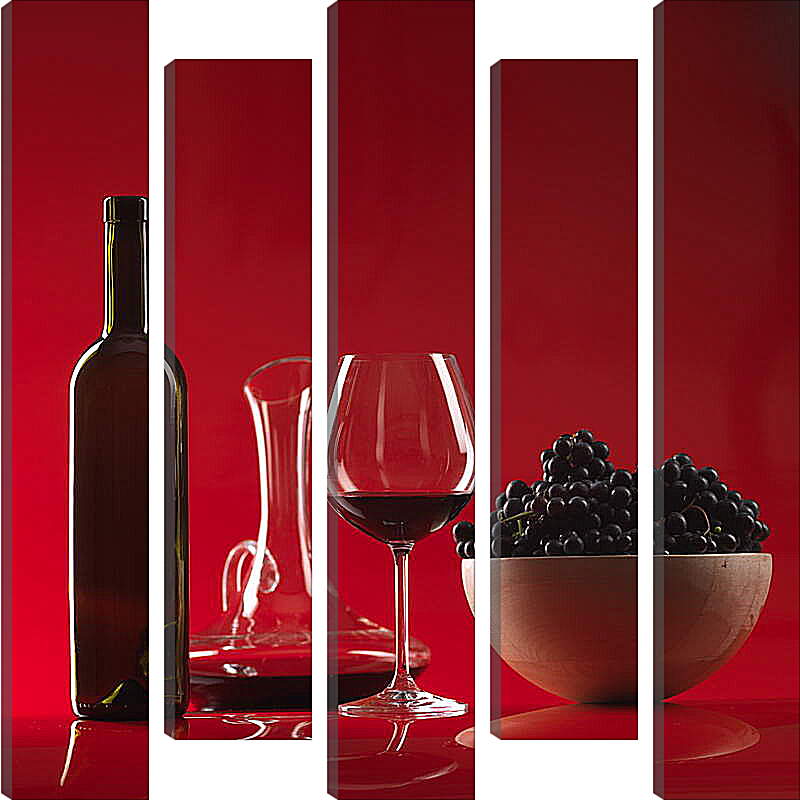 Модульная картина - Вино на красном фоне