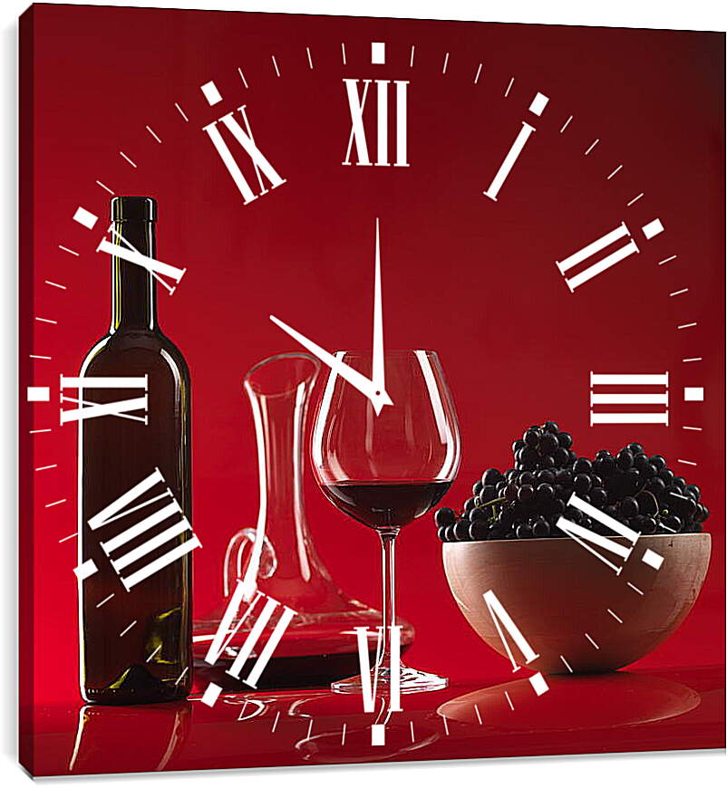 Часы картина - Вино на красном фоне