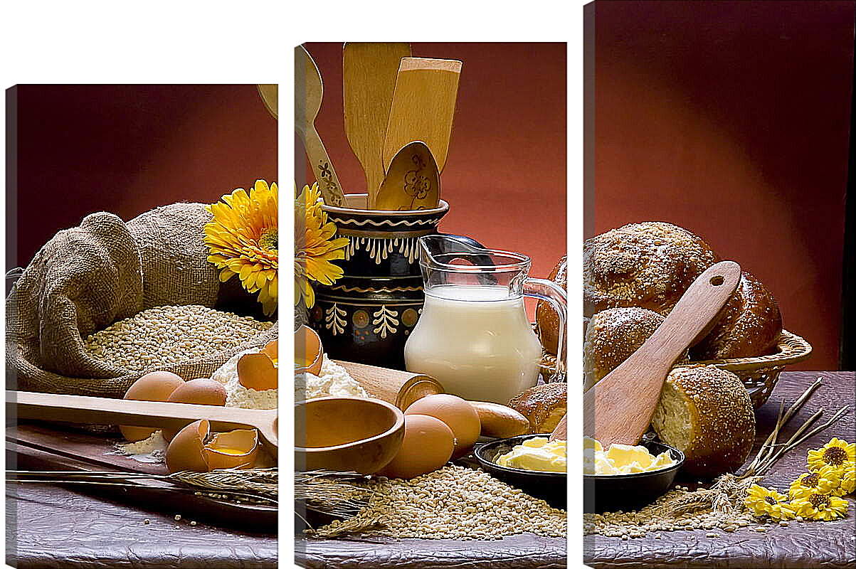 Модульная картина - Натюрморт молоко и хлеб