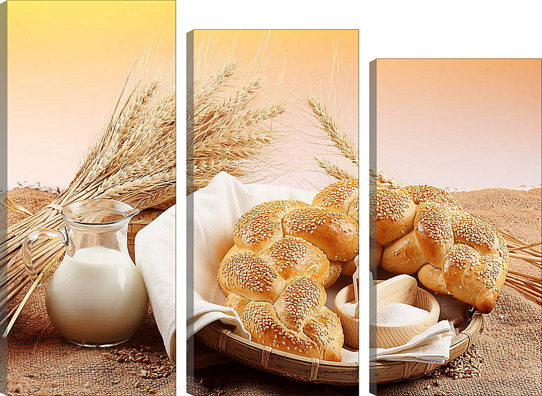 Модульная картина - Молоко, хлеб, пшеница