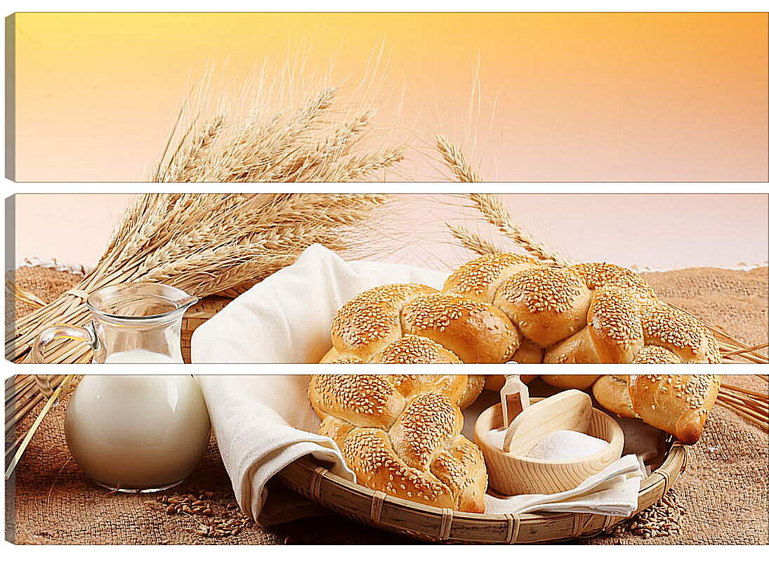 Модульная картина - Молоко, хлеб, пшеница