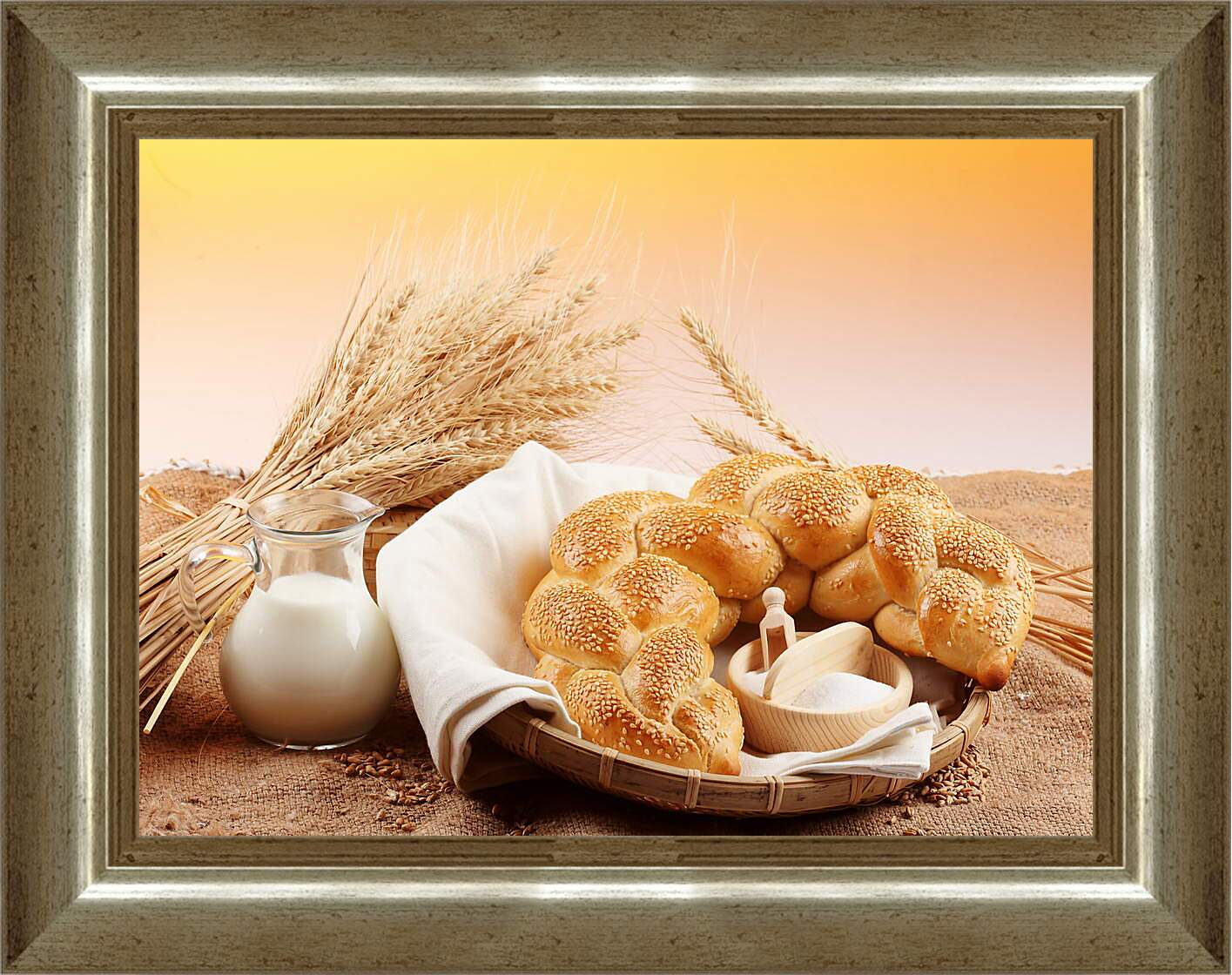 Картина в раме - Молоко, хлеб, пшеница