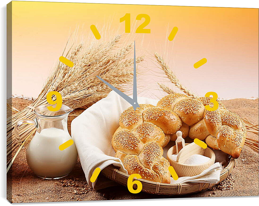 Часы картина - Молоко, хлеб, пшеница