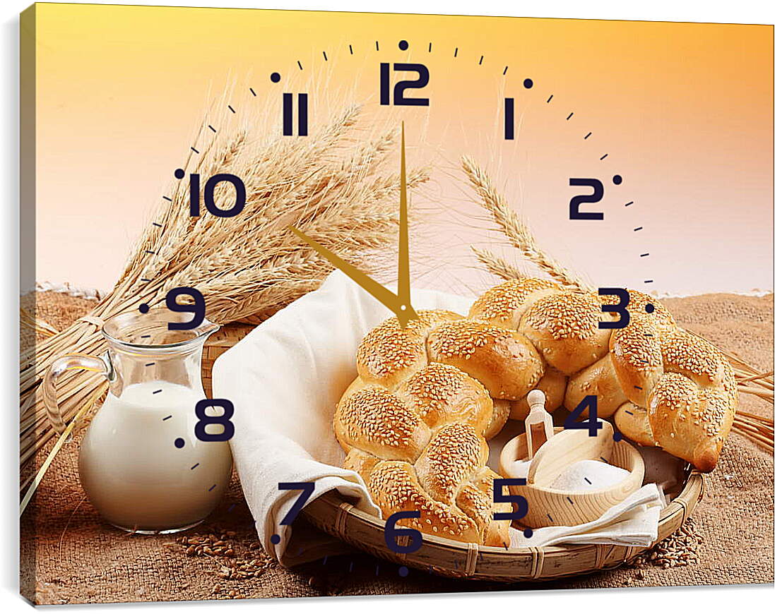 Часы картина - Молоко, хлеб, пшеница
