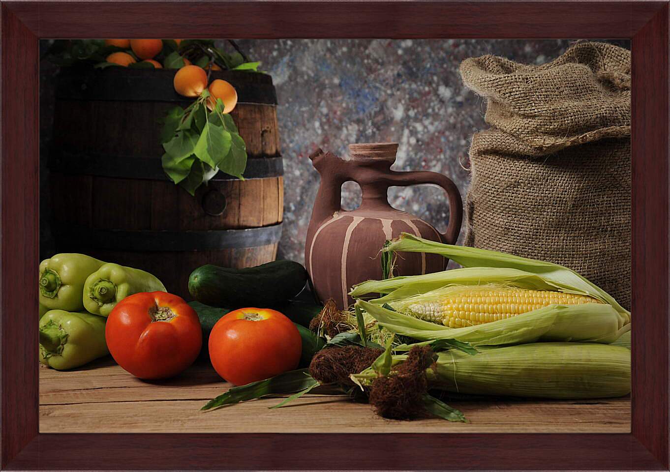 Картина в раме - Кукуруза и помидоры