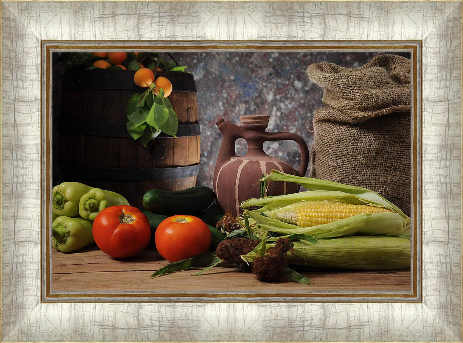 Картина в раме - Кукуруза и помидоры