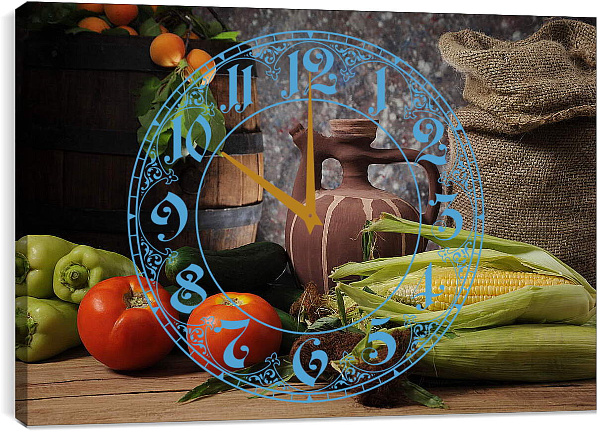 Часы картина - Кукуруза и помидоры