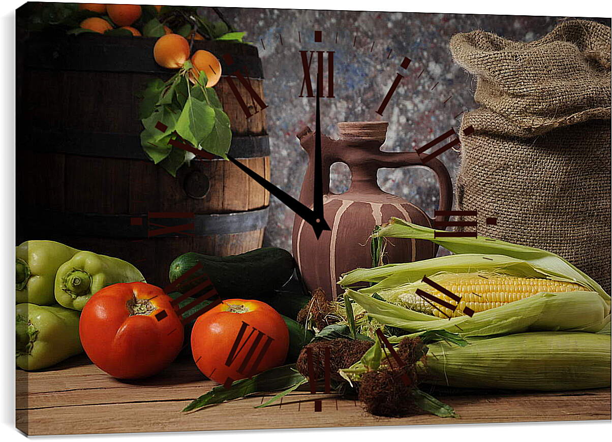 Часы картина - Кукуруза и помидоры