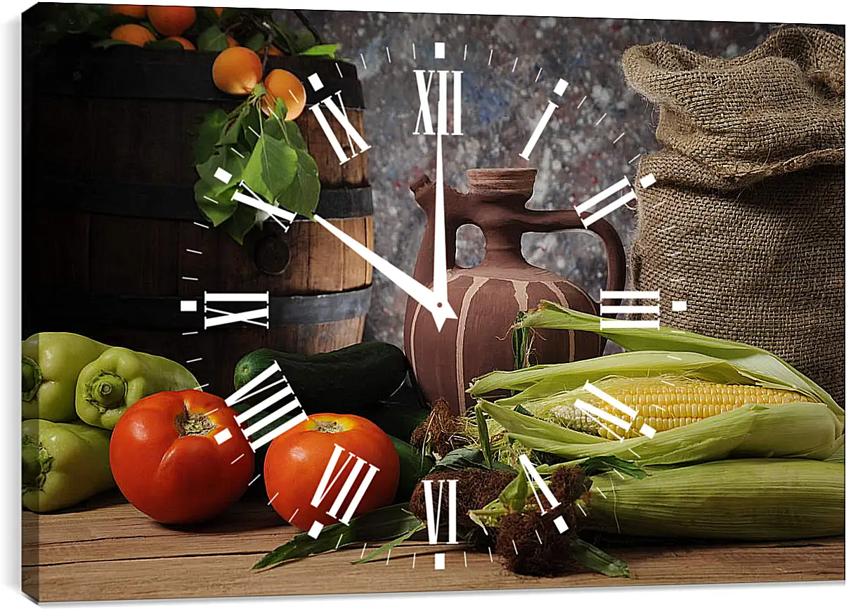 Часы картина - Кукуруза и помидоры