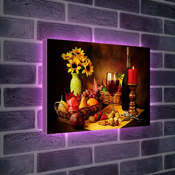 Лайтбокс световая панель - Вино, подсолнухи, свеча