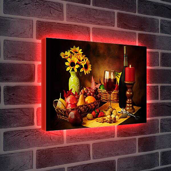 Лайтбокс световая панель - Вино, подсолнухи, свеча