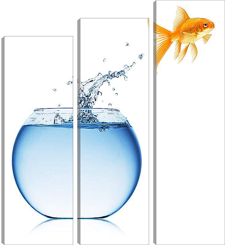 Модульная картина - Рыбка прыгает из аквариума
