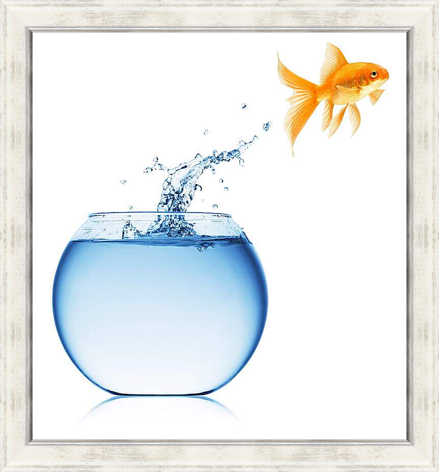 Картина в раме - Рыбка прыгает из аквариума
