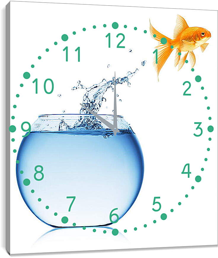 Часы картина - Рыбка прыгает из аквариума
