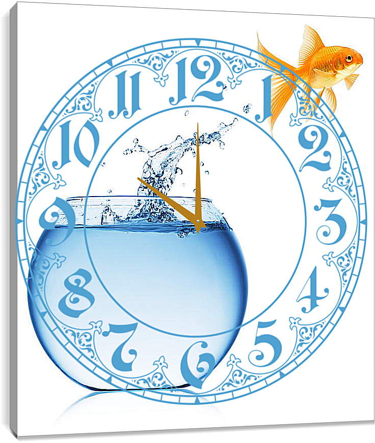 Часы картина - Рыбка прыгает из аквариума
