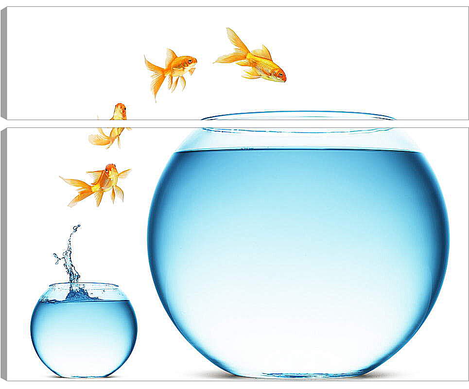 Модульная картина - Рыбки прыгают в аквариум
