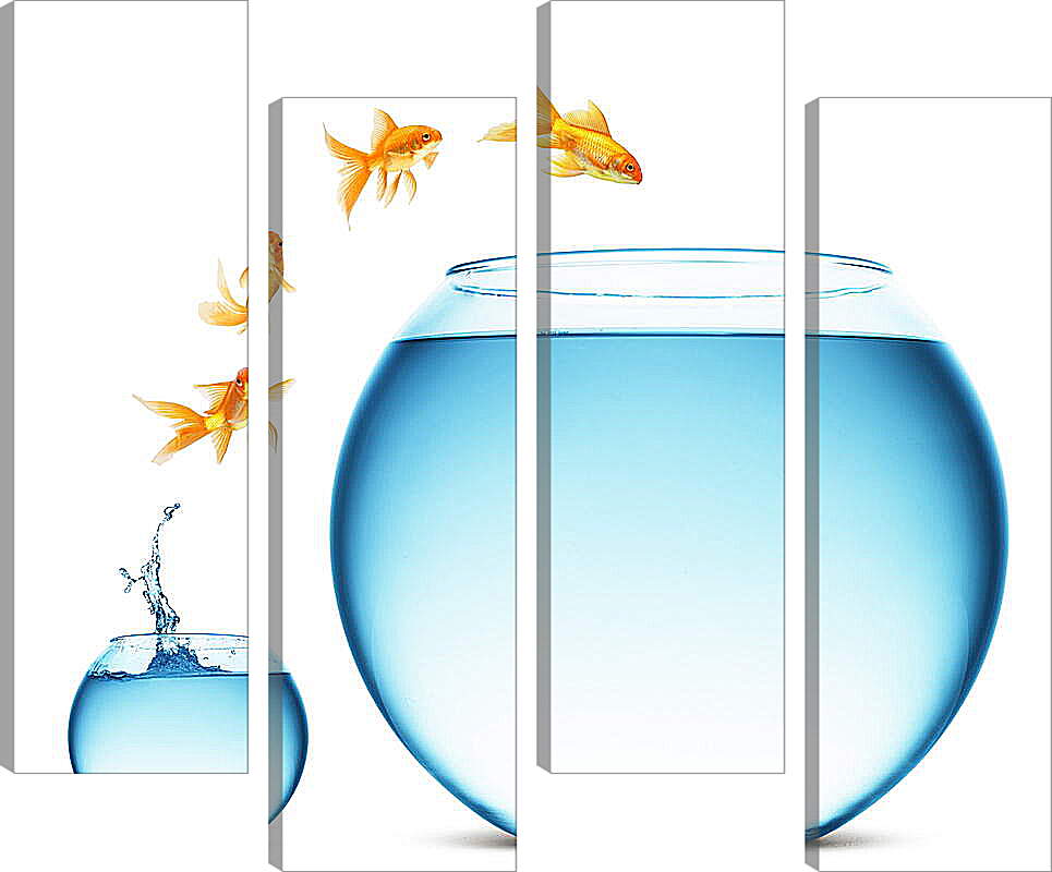 Модульная картина - Рыбки прыгают в аквариум
