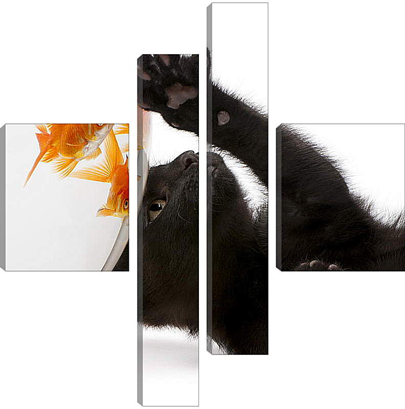 Модульная картина - Котик и рыбка
