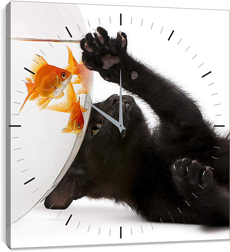 Часы картина - Котик и рыбка
