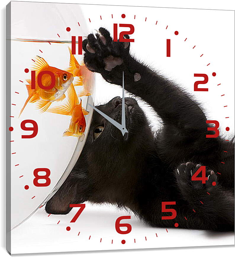 Часы картина - Котик и рыбка

