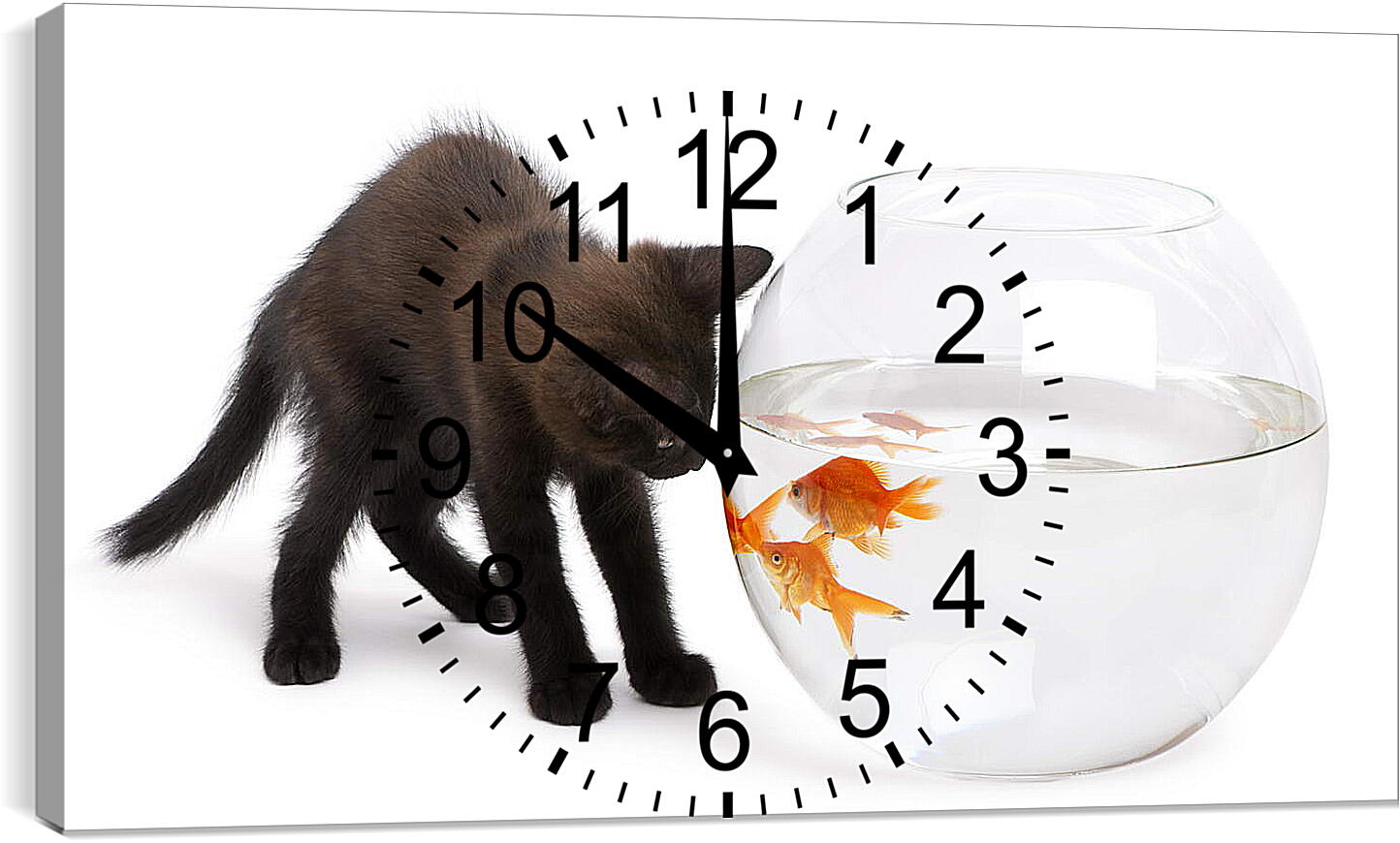 Часы картина - Черный котик и рыбки
