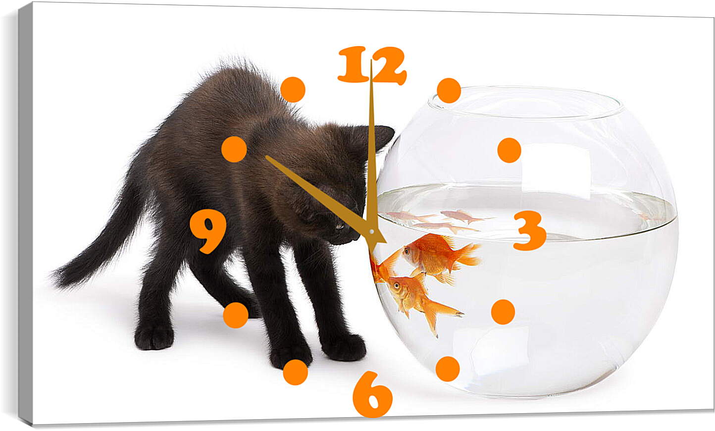 Часы картина - Черный котик и рыбки

