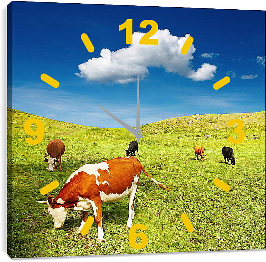 Часы картина - Коровы на поле

