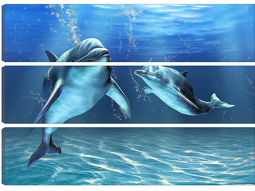 Модульная картина - Иллюстрация дельфины
