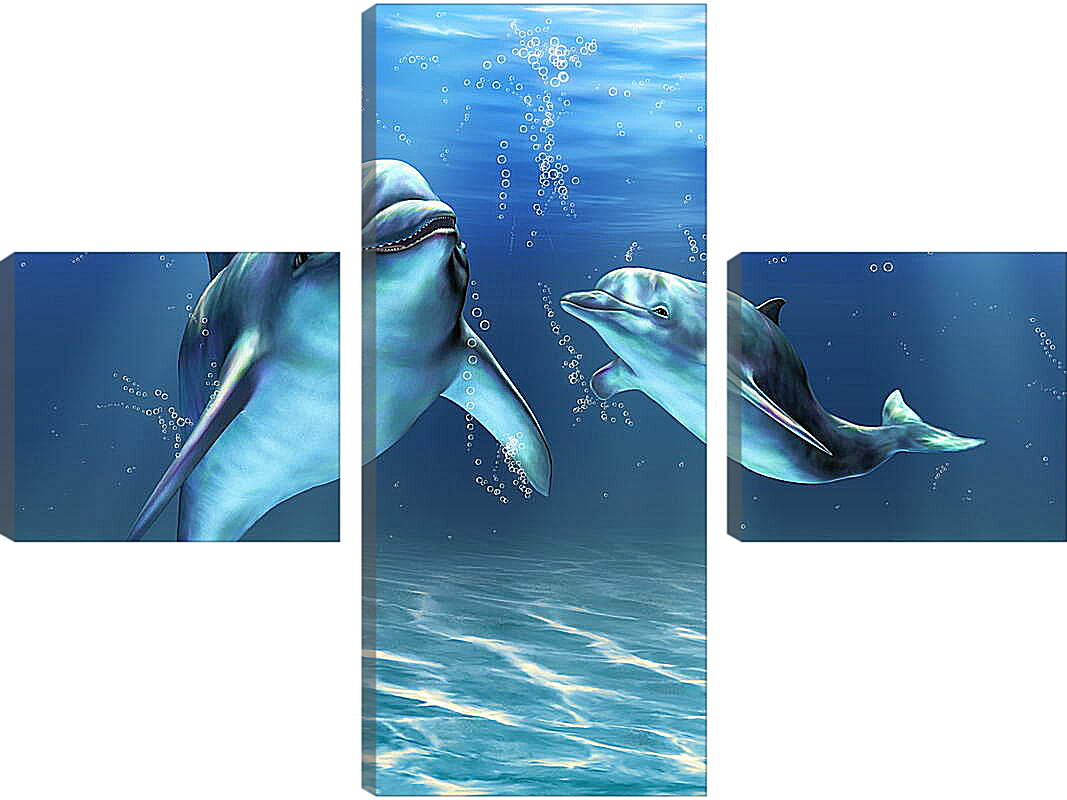 Модульная картина - Иллюстрация дельфины
