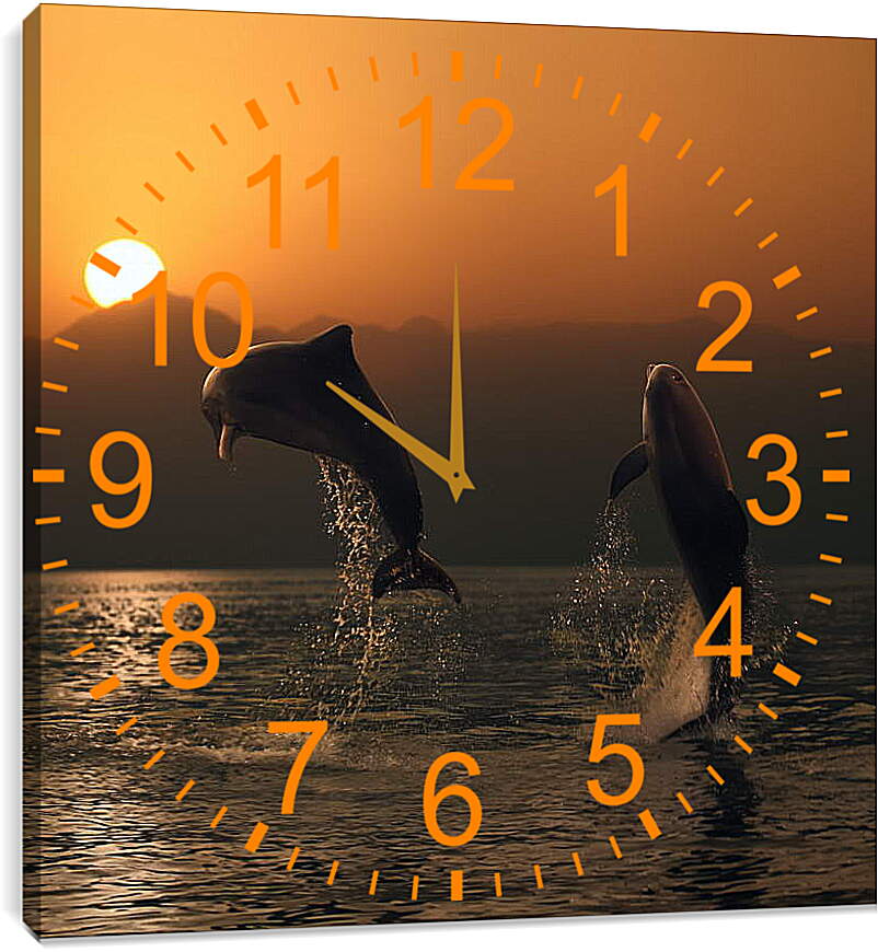 Часы картина - Дельфины в закате
