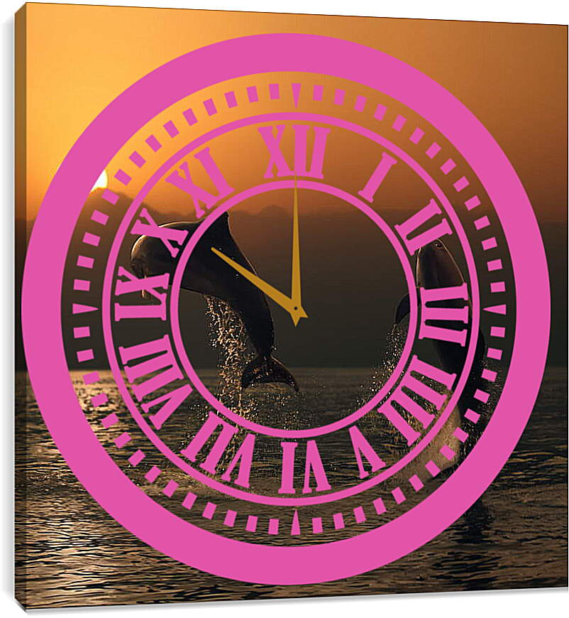 Часы картина - Дельфины в закате
